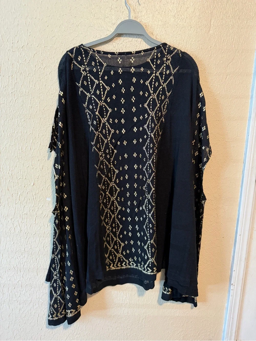 Free People Geometric Poncho Oversized‎ Size Small Black Gold